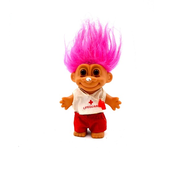 Retro Lifeguard Troll Doll Pink Hair Red Shorts Classic Toy Collectible - Picture 10 of 11